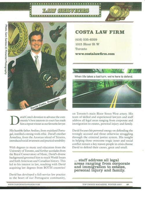 Media Awards Costa Law Firms